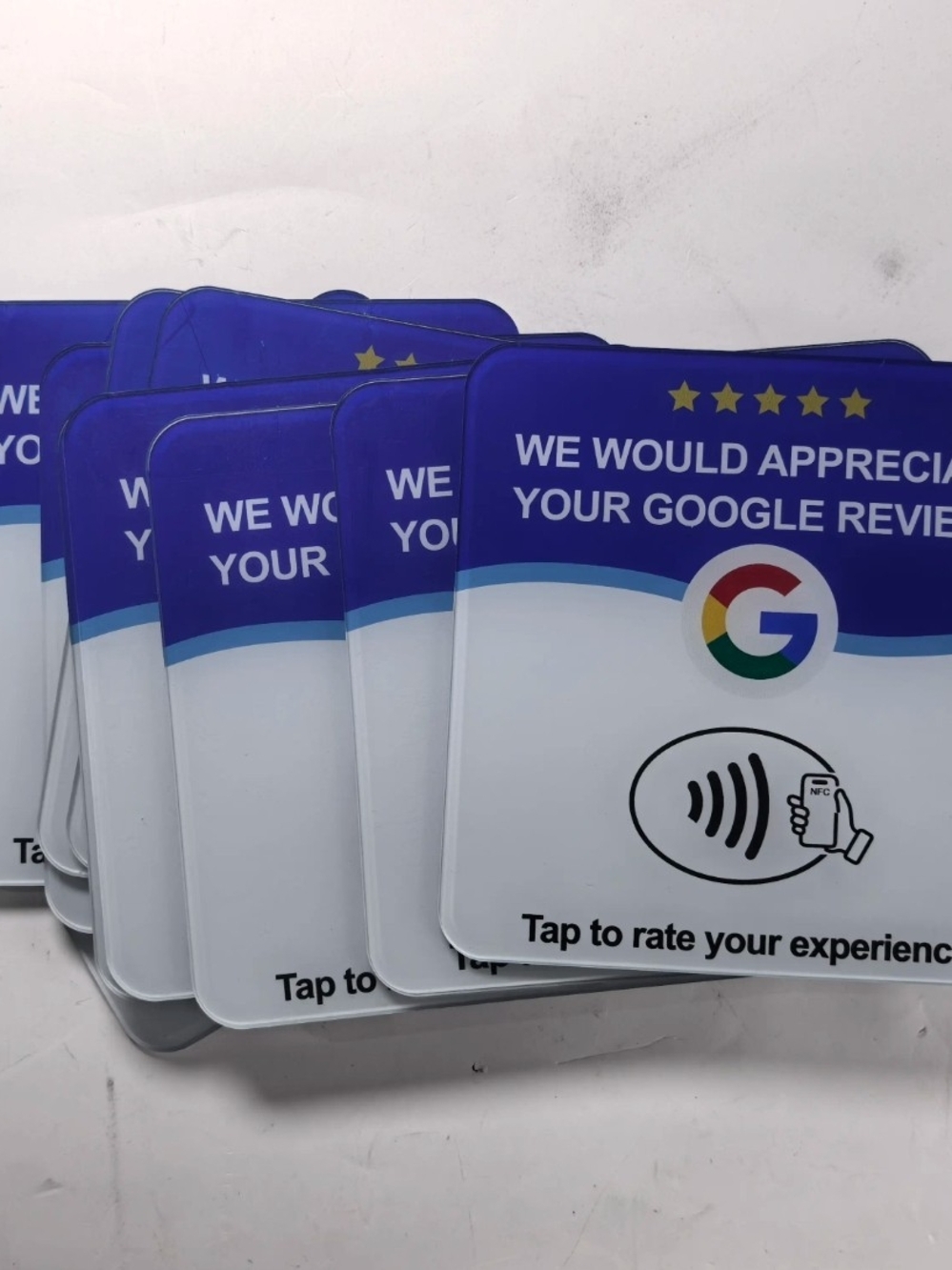 Blue NFC Tap-to-Review Tablet Accessory